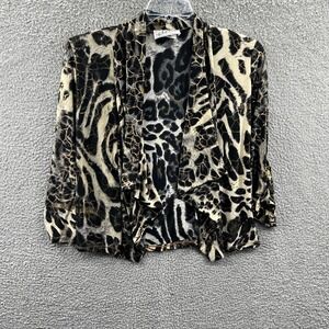 Womens Glam Animal Print Cardigan Sweater Small Metallic Gold Statement Layering